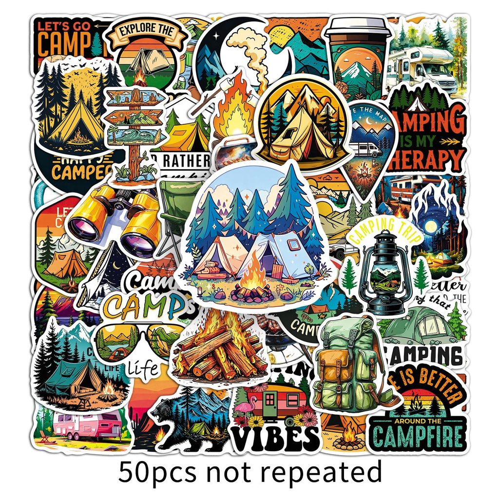 Outdoor Camping Stores - 50Sheets Trendy Camping Tent Waterproof Sticker